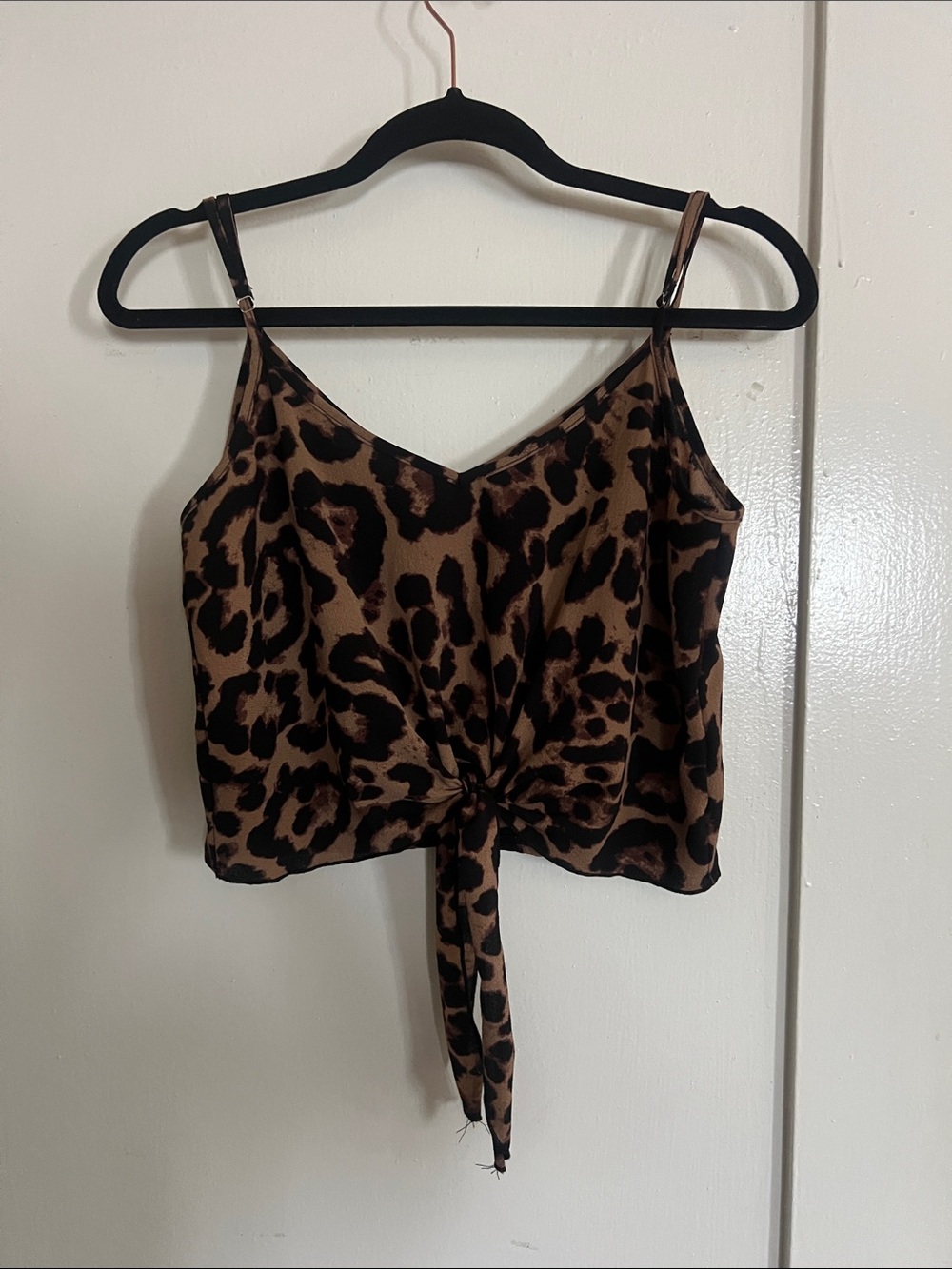 Leopard Print Tie-Front Cami Top - Brown & Black